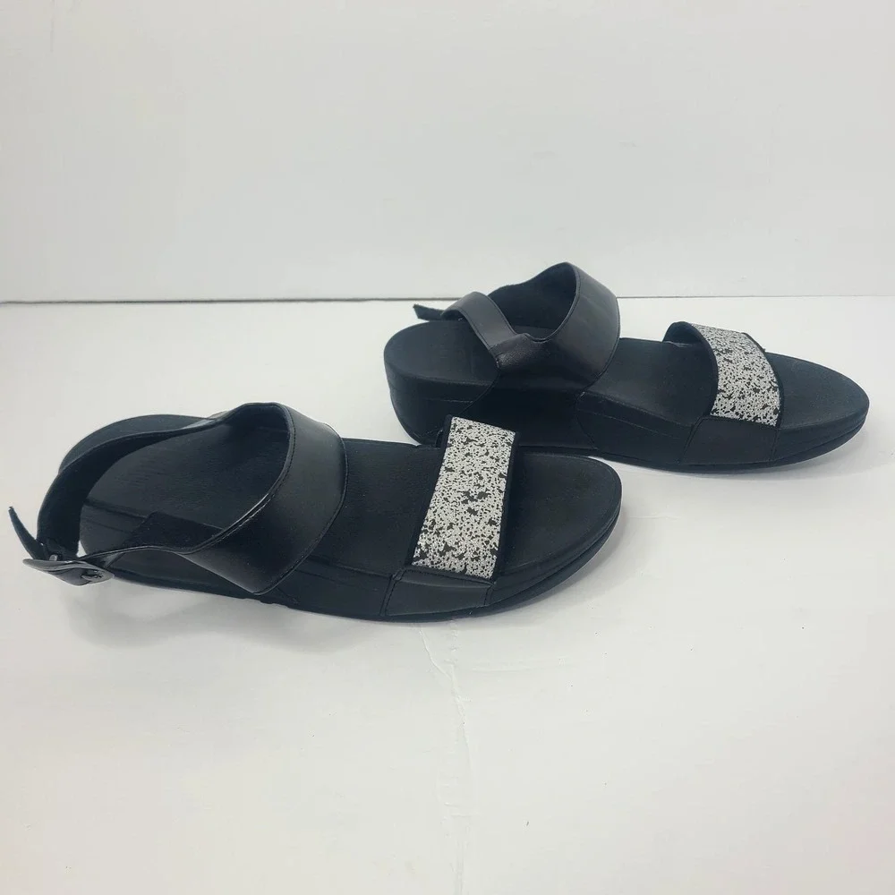 FitFlop Lulu Glitter Splash Back Strap Sandals Shoes Black Size 7
